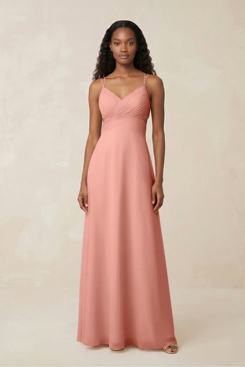 V-Neck Chiffon A-Line Cut-Out Bridesmaid Dress in Rosette | KISSBRIDAL