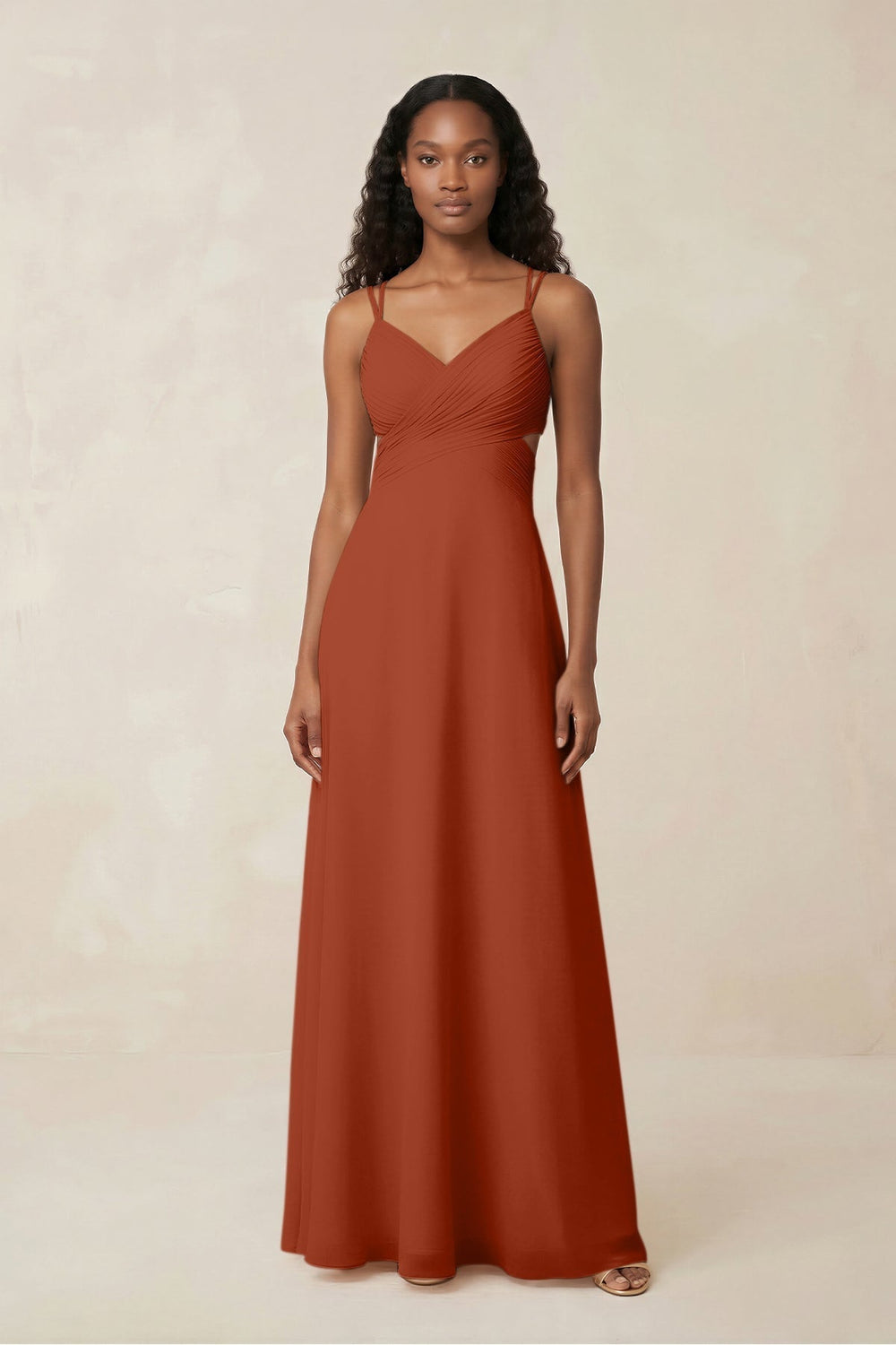 V-Neck Chiffon A-Line Cut-Out Bridesmaid Dress in Spice
