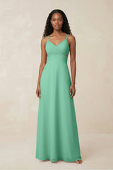 V - Neck Chiffon A - Line Cut - Out Bridesmaid Dress in Turquoise - KISS BRIDAL Bridesmaid Dresses
