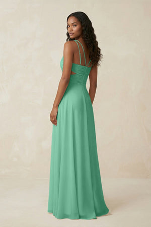 V - Neck Chiffon A - Line Cut - Out Bridesmaid Dress in Turquoise - KISS BRIDAL Bridesmaid Dresses