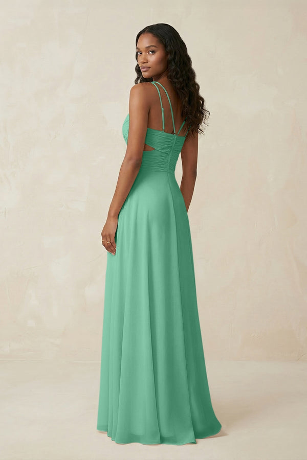 V - Neck Chiffon A - Line Cut - Out Bridesmaid Dress in Turquoise - KISS BRIDAL Bridesmaid Dresses