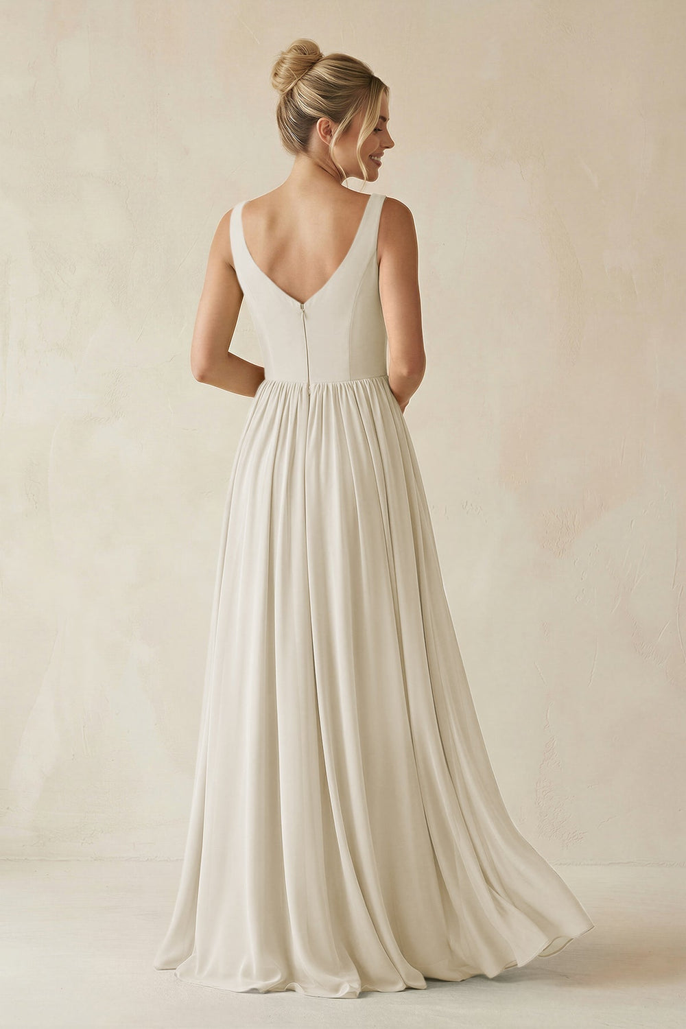 V-Neck Chiffon A-Line Long Bridesmaid Dress in Dove Gray