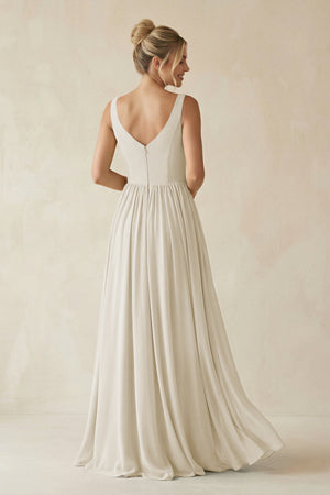 V - Neck Chiffon A - Line Long Bridesmaid Dress in Dove Gray - KISS BRIDAL Bridesmaid Dresses