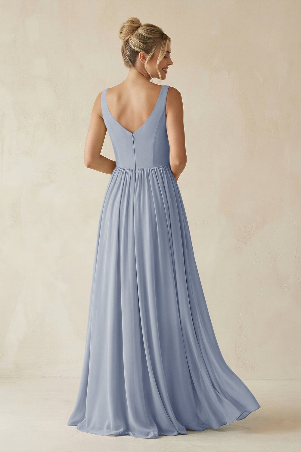 V-Neck Chiffon A-Line Long Bridesmaid Dress in Twilight
