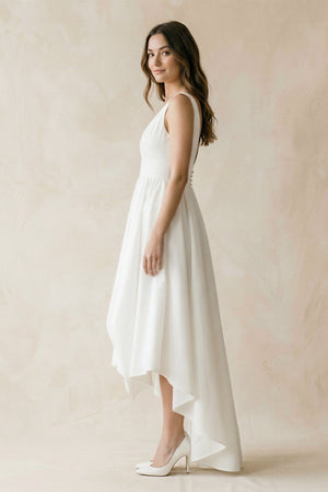 V - Neck Chiffon High - Low Chiffon Wedding Dress in White - KISS BRIDAL Wedding Dresses