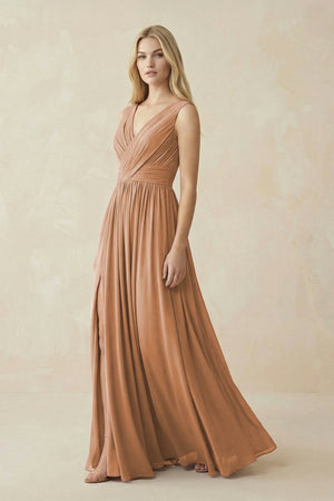 V - Neck Chiffon Pleated A - Line Bridesmaid Dress - KISS BRIDAL Bridesmaid Dresses