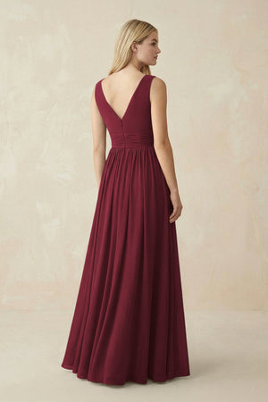 V-Neck Chiffon Pleated A-Line Bridesmaid Dress in Berry (2) | KISSBRIDAL