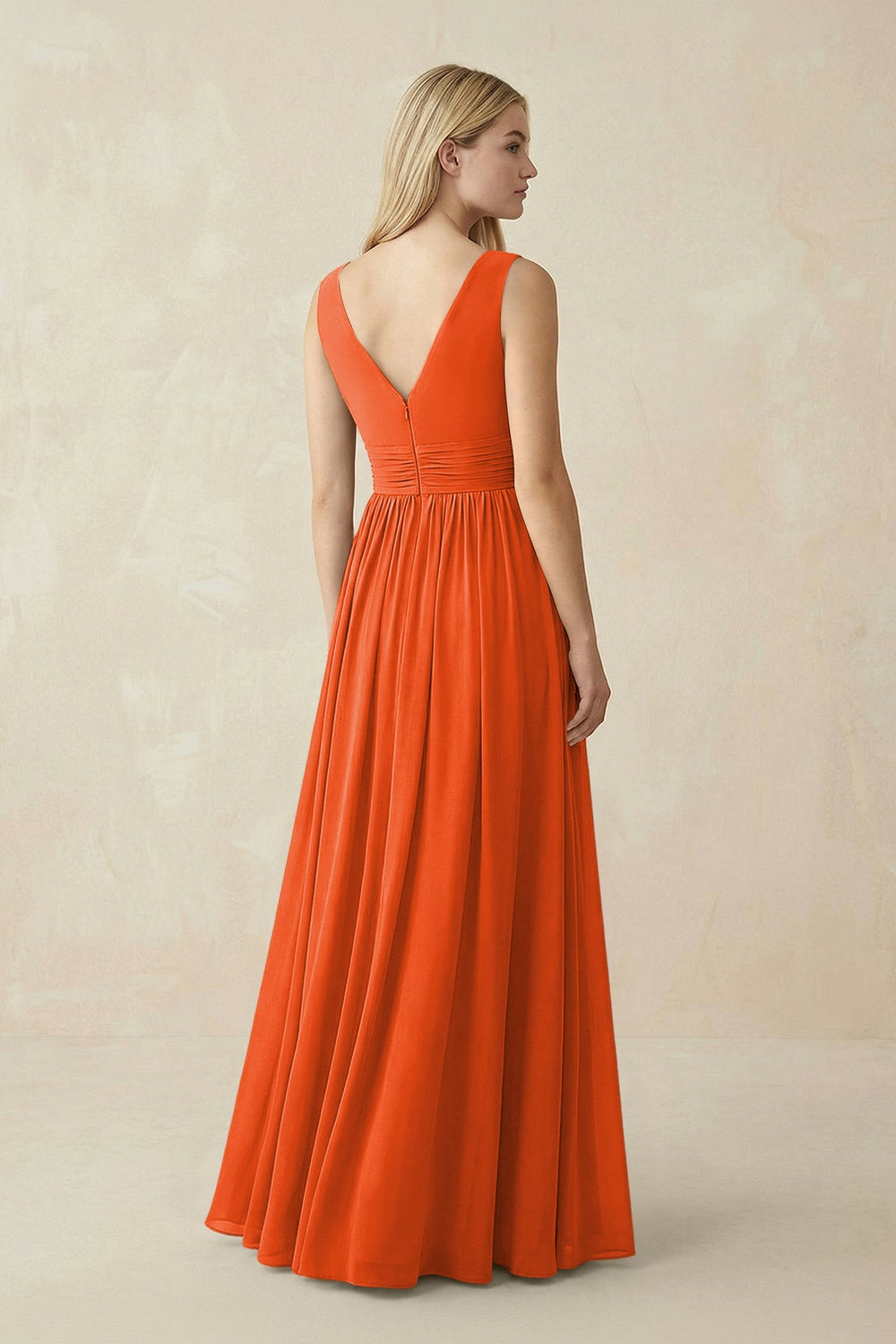 V-Neck Chiffon Pleated A-Line Bridesmaid Dress in Cinnamon