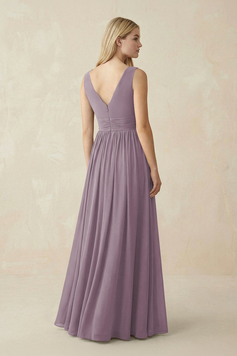 V-Neck Chiffon Pleated A-Line Bridesmaid Dress in Dusk