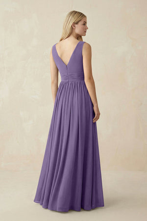V-Neck Chiffon Pleated A-Line Bridesmaid Dress in Tahiti (2) | KISSBRIDAL