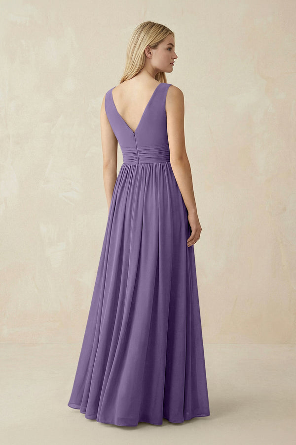 V-Neck Chiffon Pleated A-Line Bridesmaid Dress in Tahiti (2) | KISSBRIDAL
