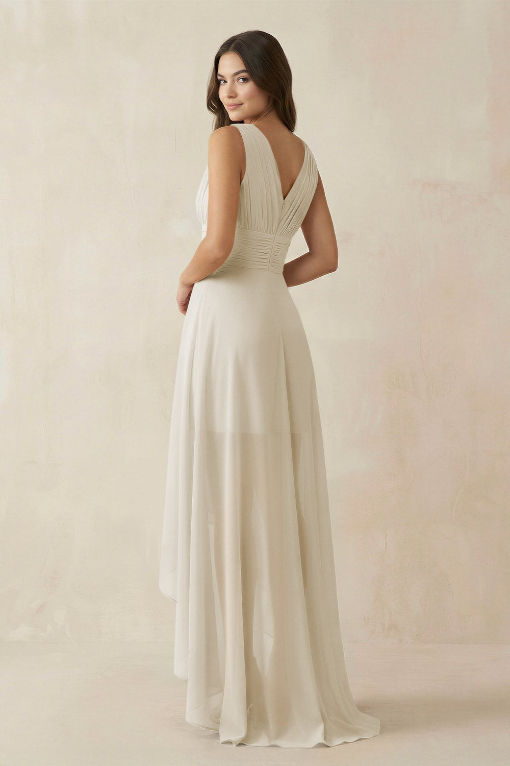 V-Neck High-Low Chiffon Bridesmaid Dress in Dove Gray