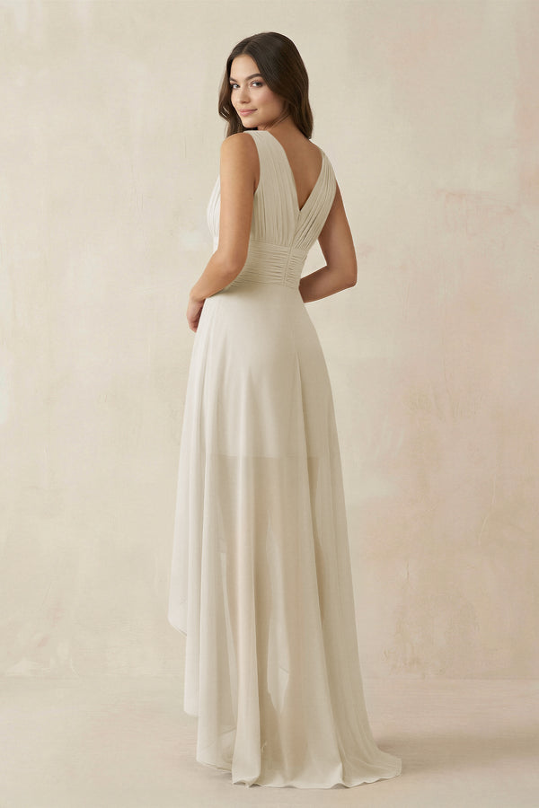V - Neck High - Low Chiffon Bridesmaid Dress in Dove Gray - KISS BRIDAL Bridesmaid Dresses
