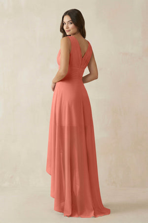 V - Neck High - Low Chiffon Bridesmaid Dress in Wild Rose - KISS BRIDAL Bridesmaid Dresses