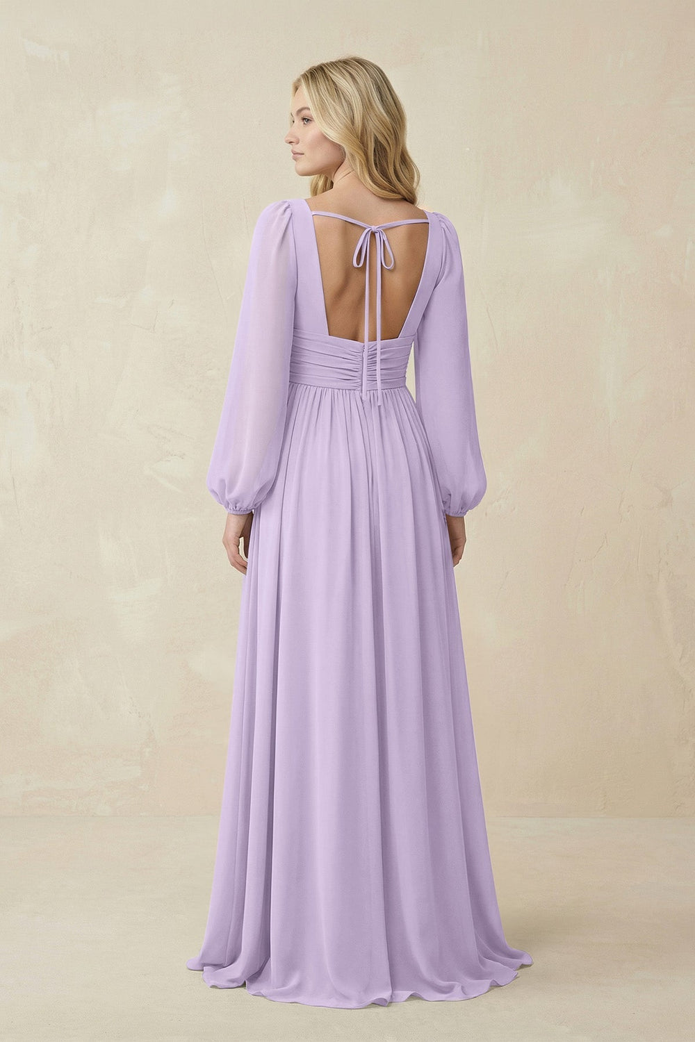 V-Neck Long Sleeve A-Line Chiffon Bridesmaid Dress in Lavender