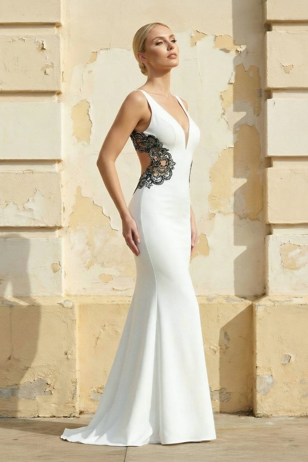 V Neck Mermaid Satin Wedding Dress - KISS BRIDAL Wedding Dresses