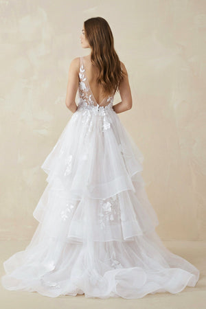 V - Neck Organza A - Line Wedding Dress with Appliqué - KISS BRIDAL Wedding Dresses