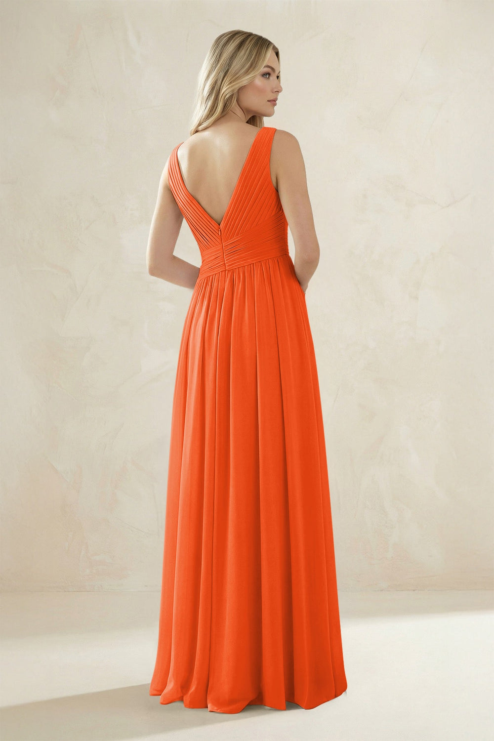 V-Neck Pleated A-Line Bridesmaid Dress in Cinnamon