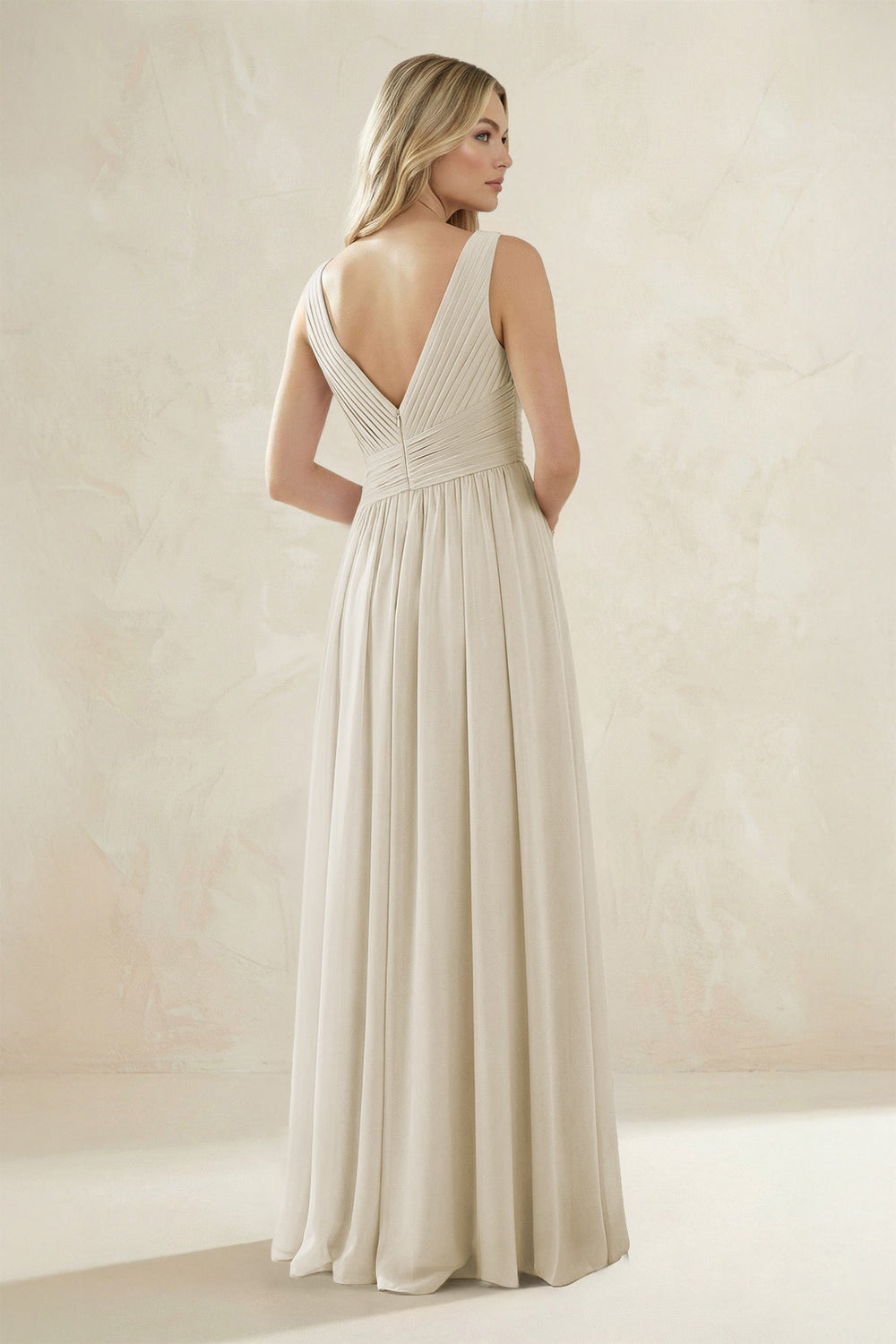 V-Neck Pleated A-Line Bridesmaid Dress in Dove Gray