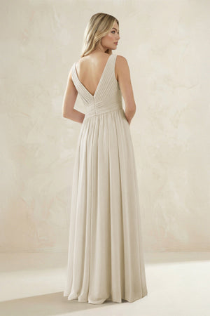 V - Neck Pleated A - Line Bridesmaid Dress in Dove Gray - KISS BRIDAL Bridesmaid Dresses