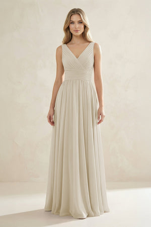 V - Neck Pleated A - Line Bridesmaid Dress in Dove Gray - KISS BRIDAL Bridesmaid Dresses