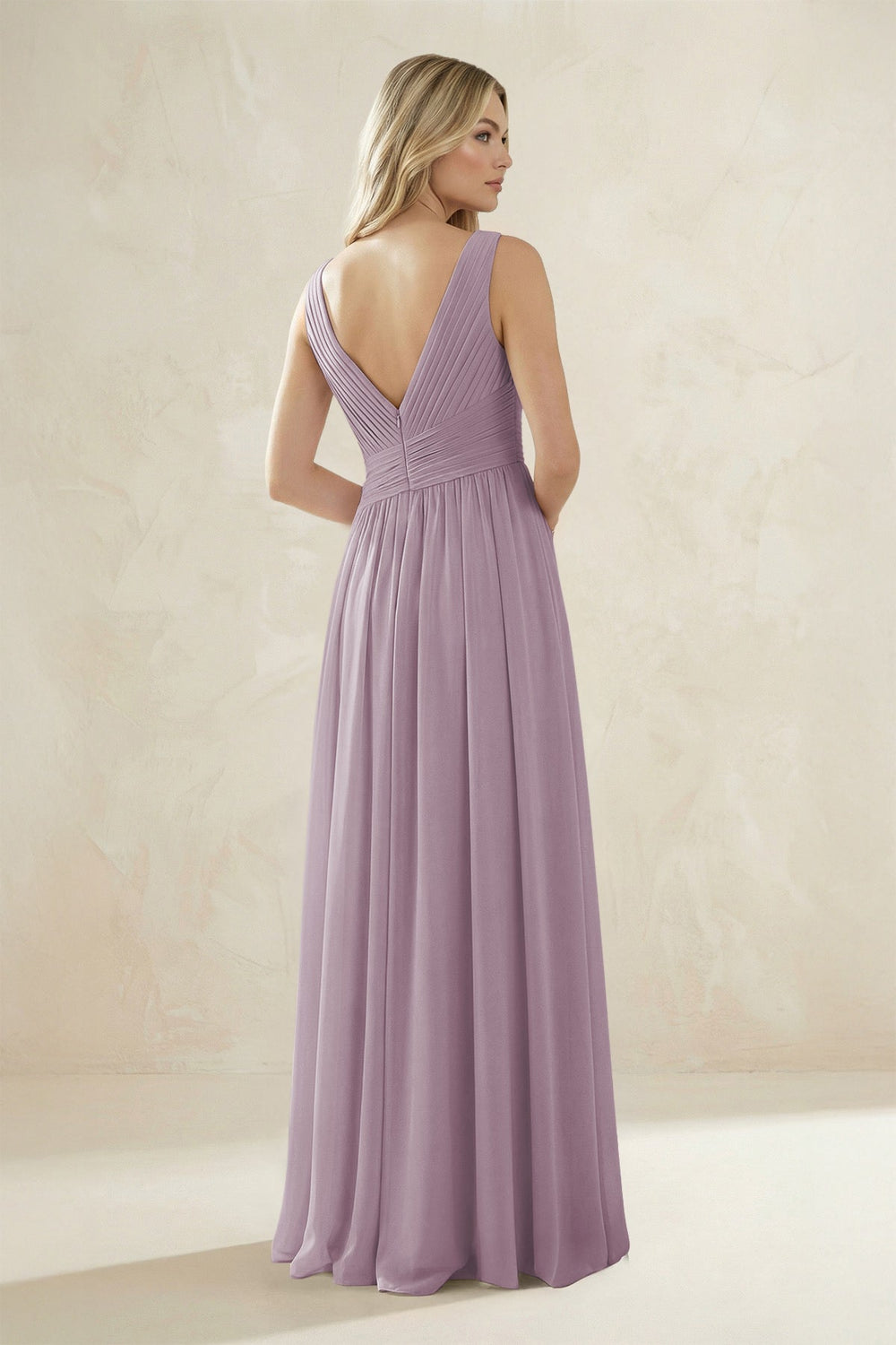 V-Neck Pleated A-Line Bridesmaid Dress in Dusk