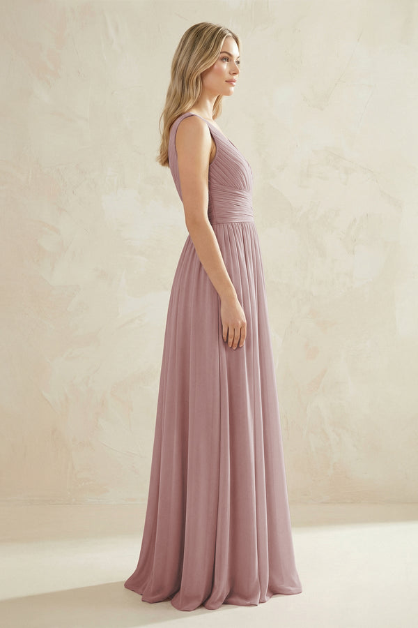V-Neck Pleated A-Line Bridesmaid Dress in Dusty Rose (3) | KISSBRIDAL