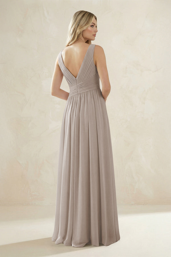 V-Neck Pleated A-Line Bridesmaid Dress in Frost (2) | KISSBRIDAL