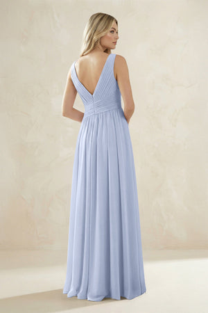 V-Neck Pleated A-Line Bridesmaid Dress in Ice (2) | KISSBRIDAL