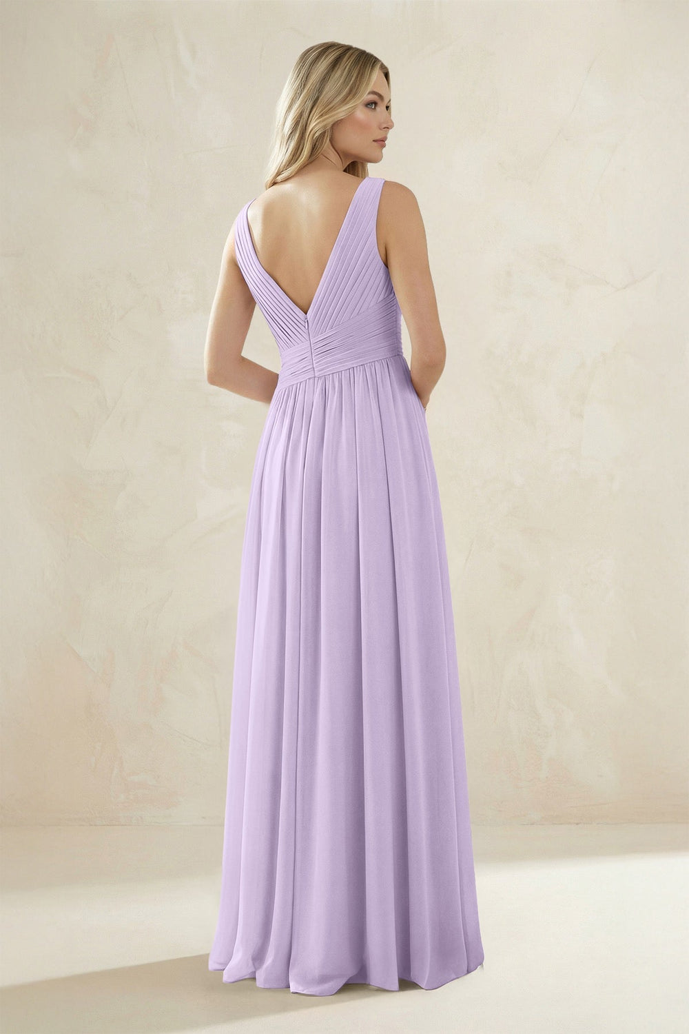 V-Neck Pleated A-Line Bridesmaid Dress in Lavender