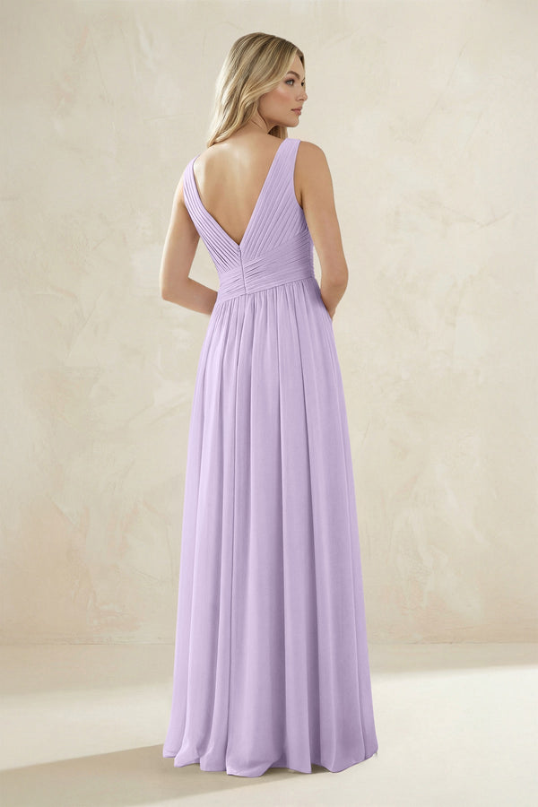 V - Neck Pleated A - Line Bridesmaid Dress in Lavender - KISS BRIDAL Bridesmaid Dresses