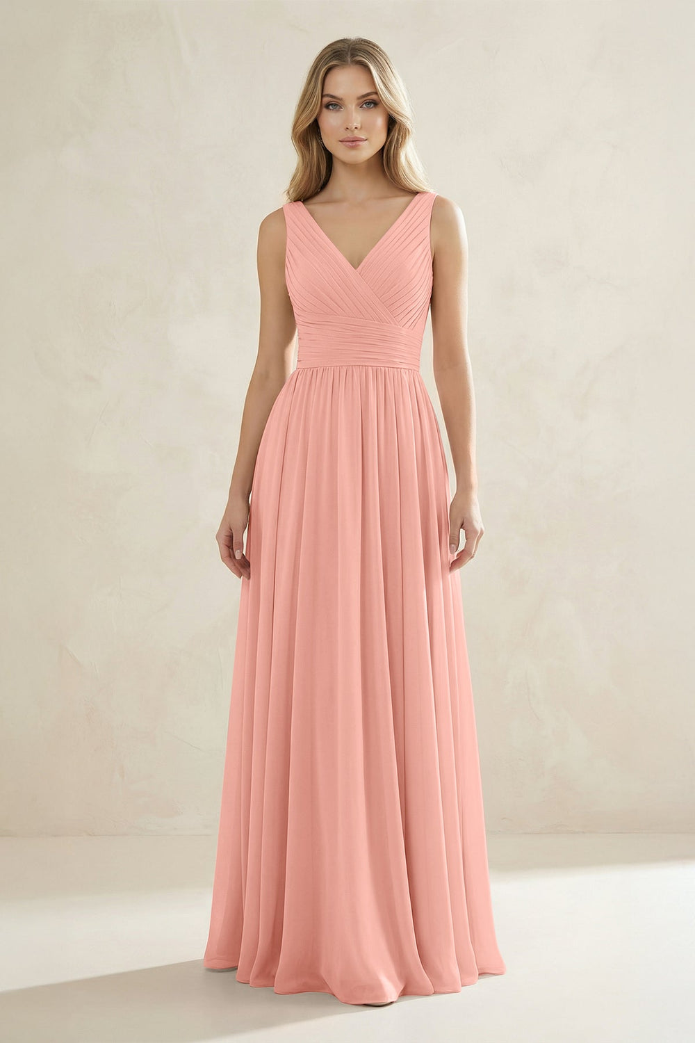 V-Neck Pleated A-Line Bridesmaid Dress in Rosette