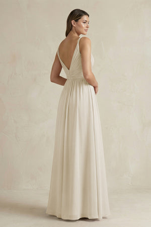V - Neck Pleated A - Line Chiffon Bridesmaid Dress in Dove Gray - KISS BRIDAL Bridesmaid Dresses