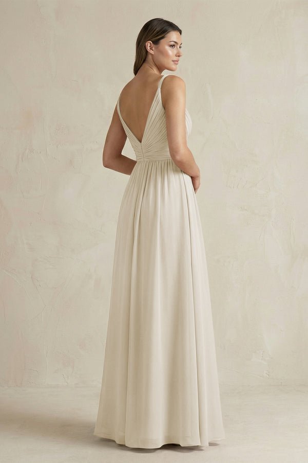 V - Neck Pleated A - Line Chiffon Bridesmaid Dress in Dove Gray - KISS BRIDAL Bridesmaid Dresses