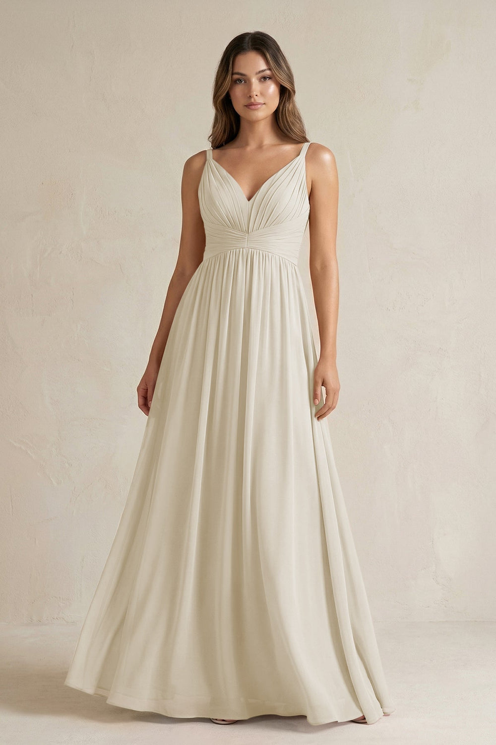 V-Neck Pleated A-Line Chiffon Bridesmaid Dress in Dove Gray