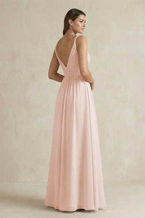 V - Neck Pleated A - Line Chiffon Bridesmaid Dress in Pale Blush - KISS BRIDAL Bridesmaid Dresses