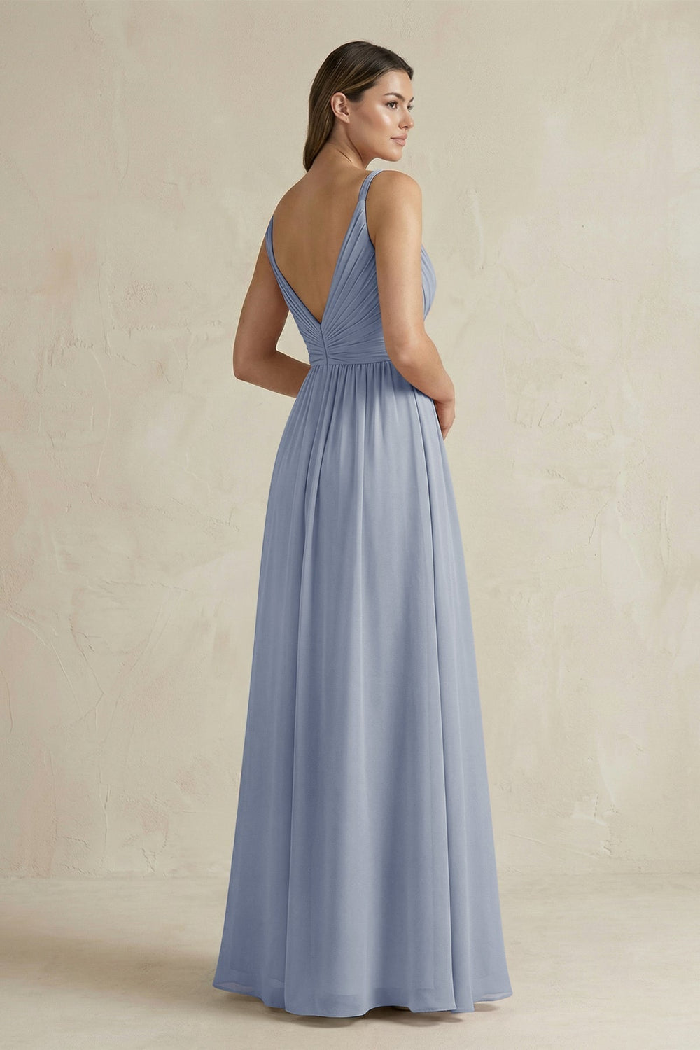 V-Neck Pleated A-Line Chiffon Bridesmaid Dress in Twilight