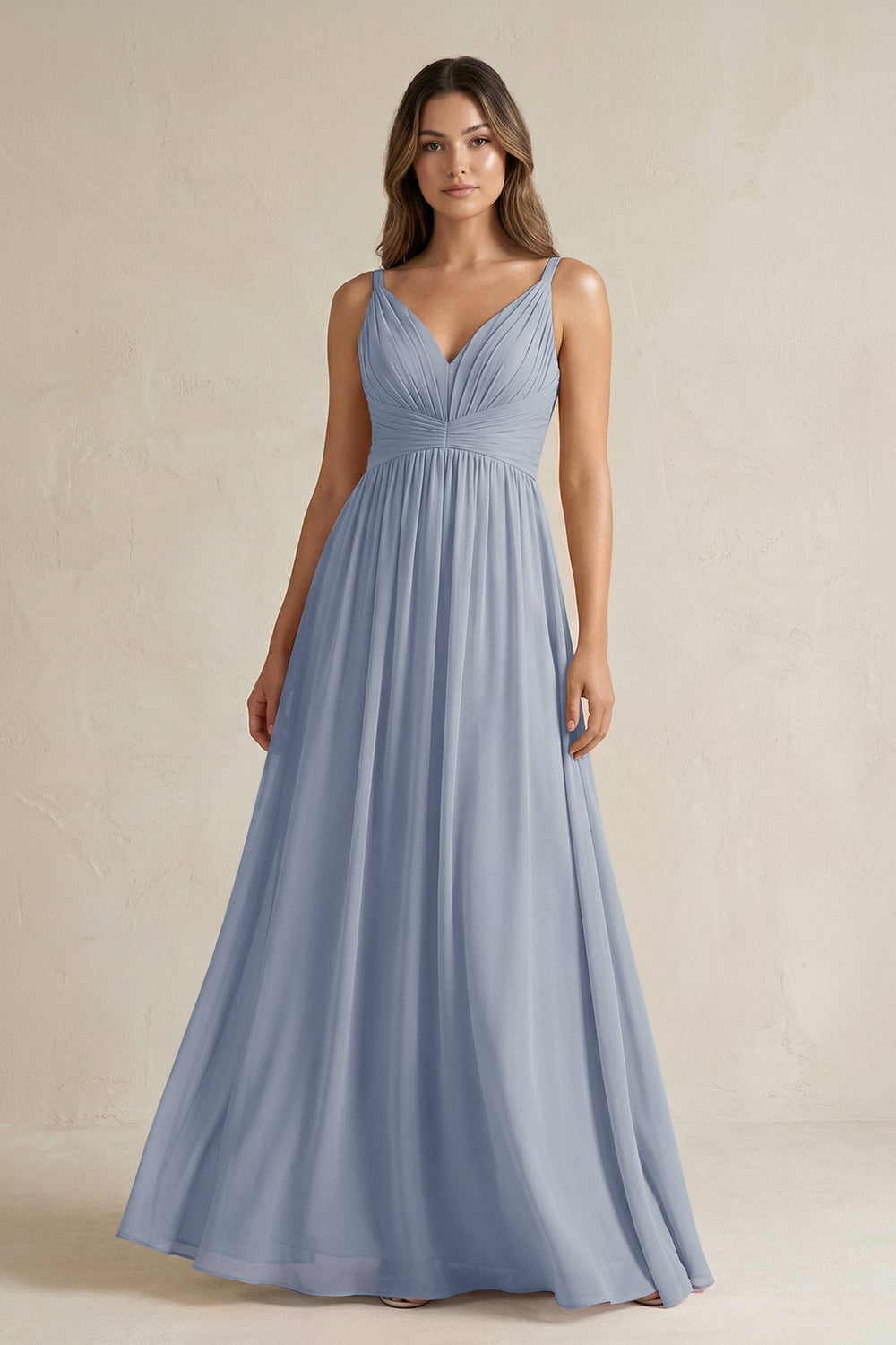 V-Neck Pleated A-Line Chiffon Bridesmaid Dress in Twilight