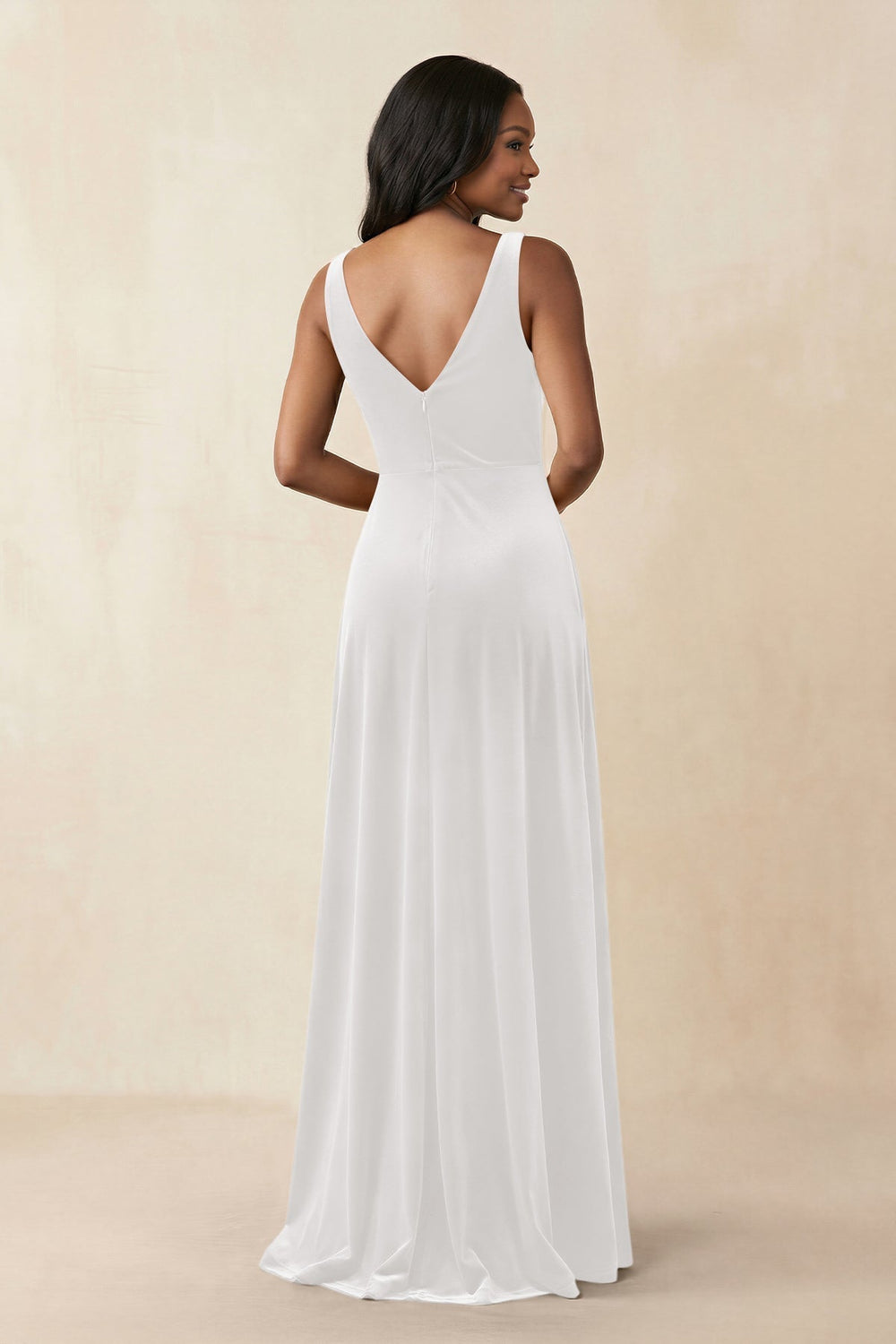 V-Neck Ruched A-Line Velvet Bridesmaid Dress in Ivory
