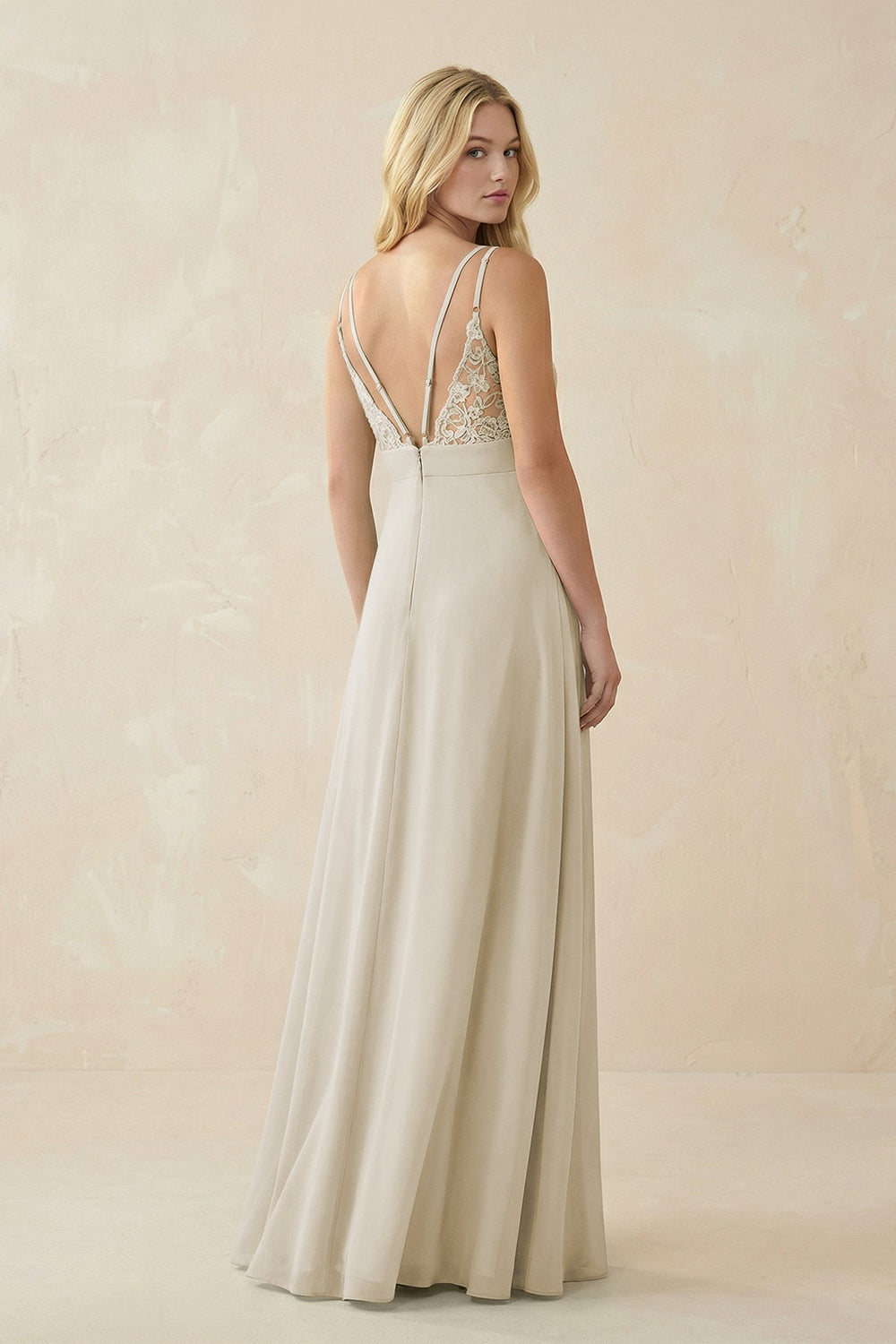 V-Neck Ruched Chiffon Bridesmaid Dress with Slit in Dove Gray