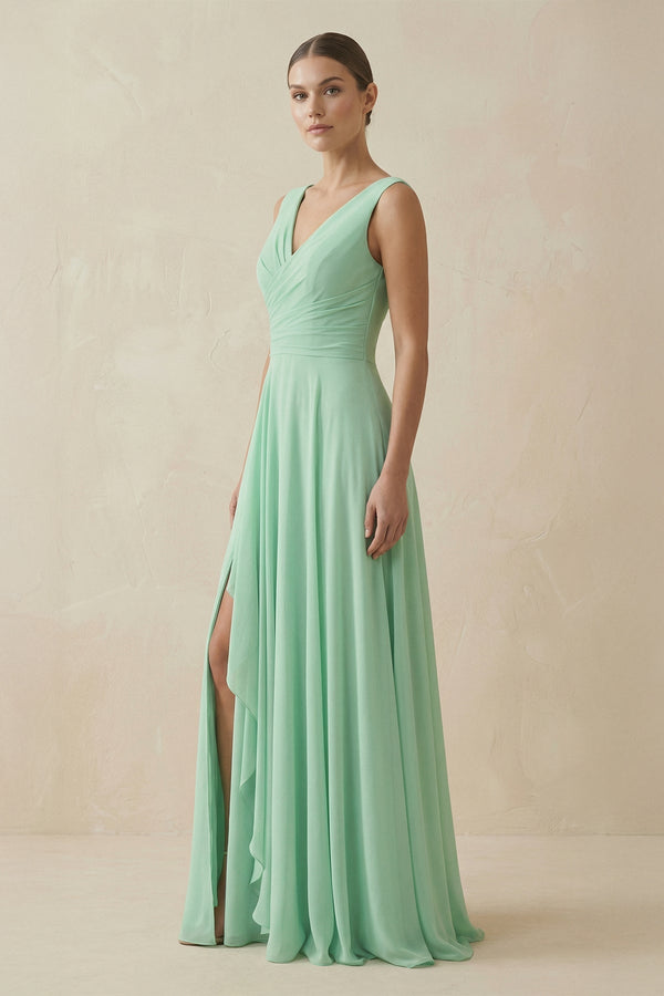 V - Neck Ruffled A - Line Chiffon Bridesmaid Dress - KISS BRIDAL Bridesmaid Dresses