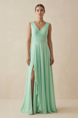 V - Neck Ruffled A - Line Chiffon Bridesmaid Dress - KISS BRIDAL Bridesmaid Dresses