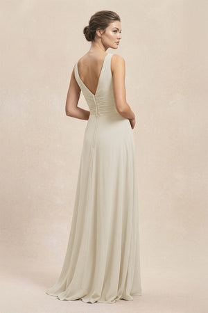 V - Neck Ruffled Ruched Chiffon A - Line Bridesmaid Dress in Dove Gray - KISS BRIDAL Bridesmaid Dresses