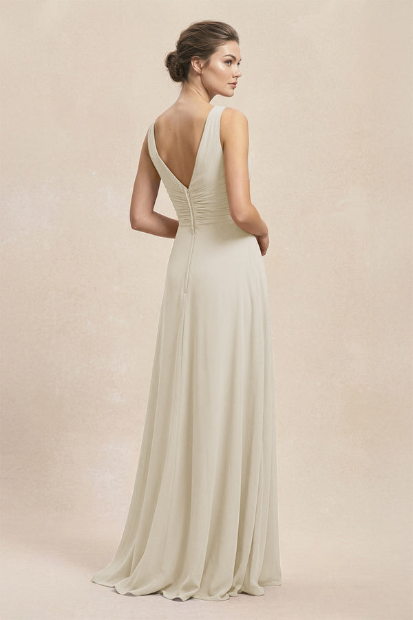 V - Neck Ruffled Ruched Chiffon A - Line Bridesmaid Dress in Dove Gray - KISS BRIDAL Bridesmaid Dresses
