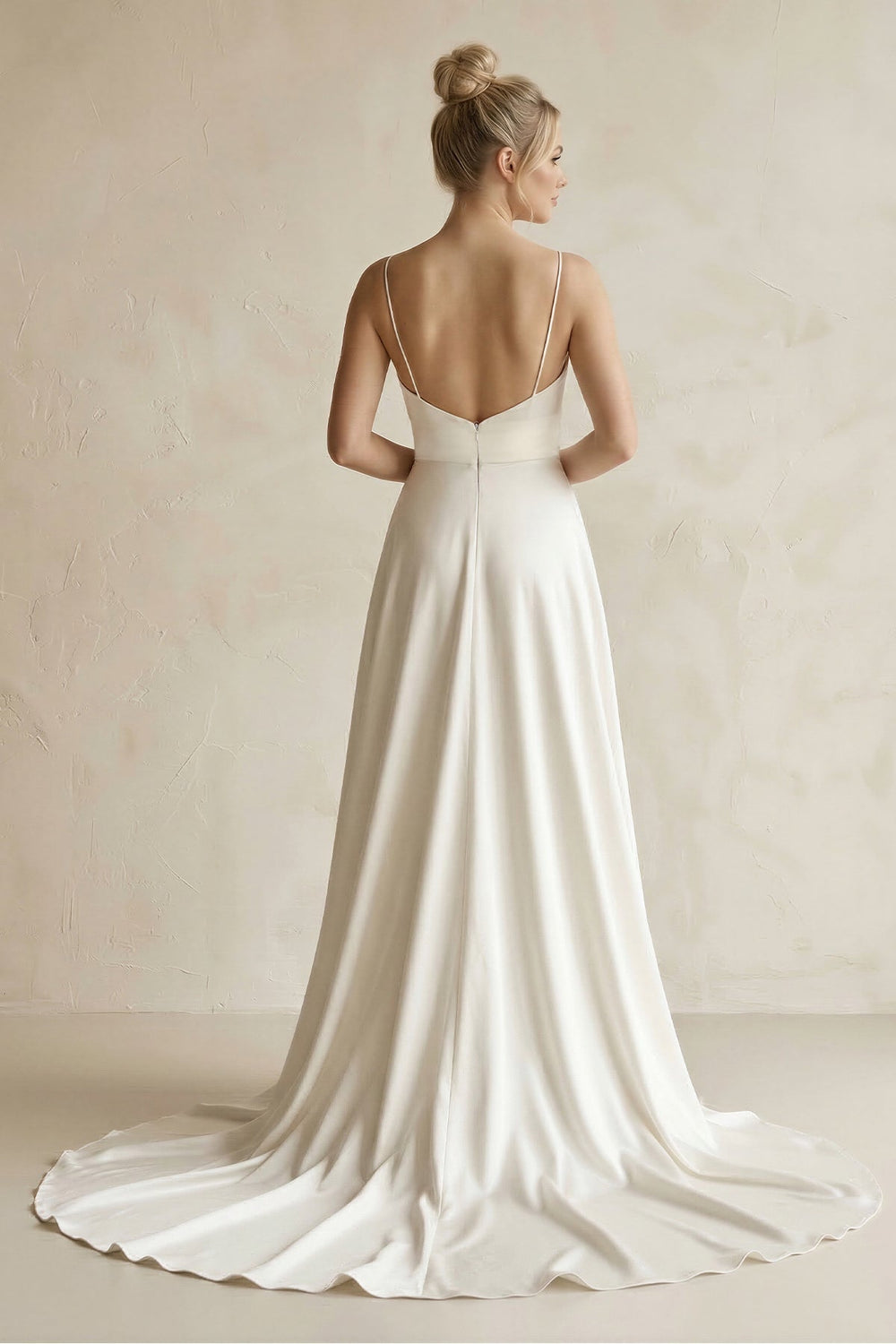 V-Neck Satin A-Line Wedding Dress in White