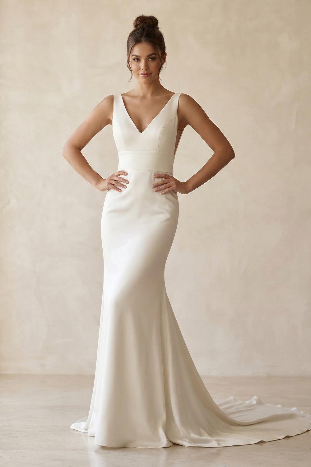 V-Neck Satin Mermaid Maxi Wedding Dress in White