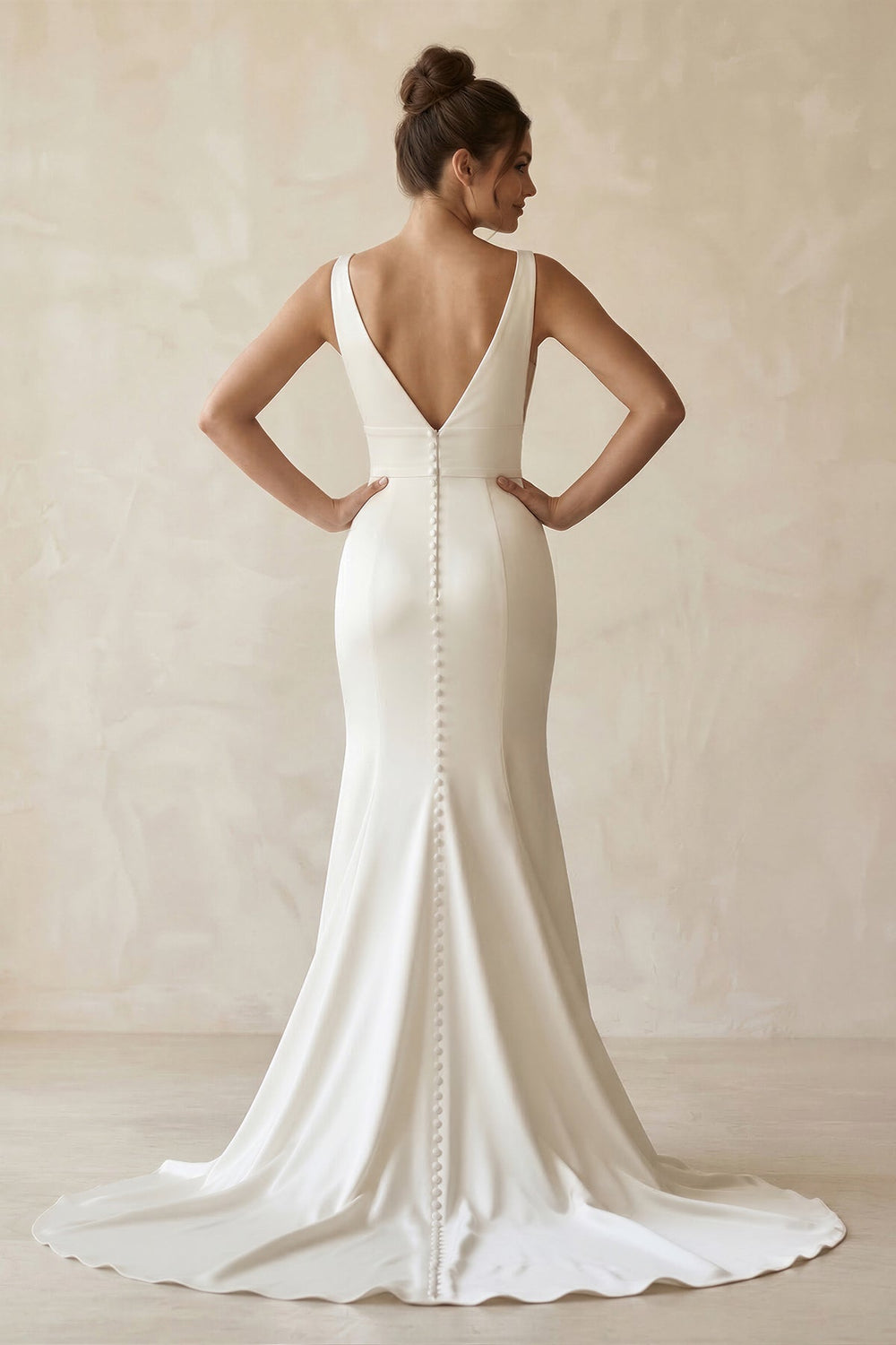 V-Neck Satin Mermaid Maxi Wedding Dress in White