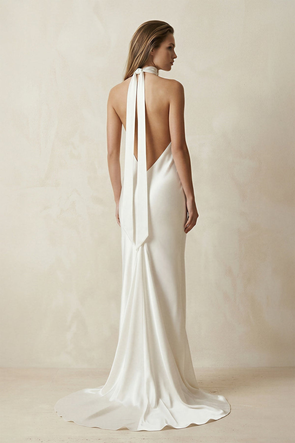 V-Neck Satin Mermaid Wedding Dress With Side Slit in Ivory