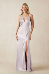 V - Neck Sheath Satin Bridesmaid Dress with Bow in Dusk - KISS BRIDAL Bridesmaid Dresses