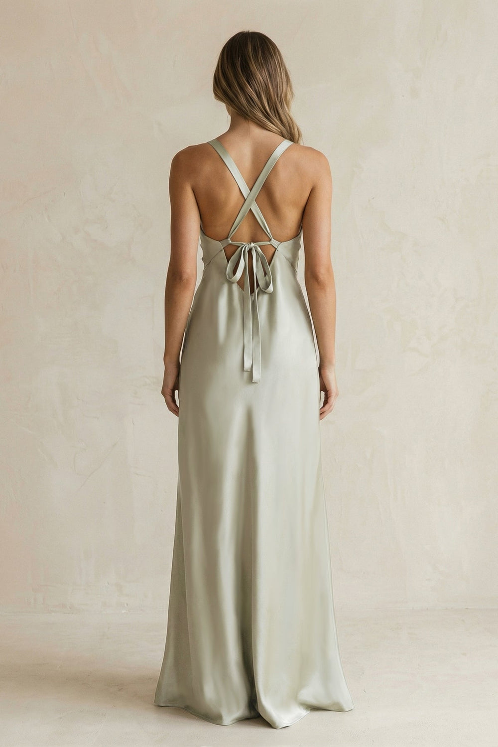 V-Neck Sheath Satin Bridesmaid Dress With Slit in Frost